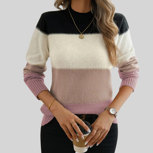 Elegant Color Block Crew Neck Sweater