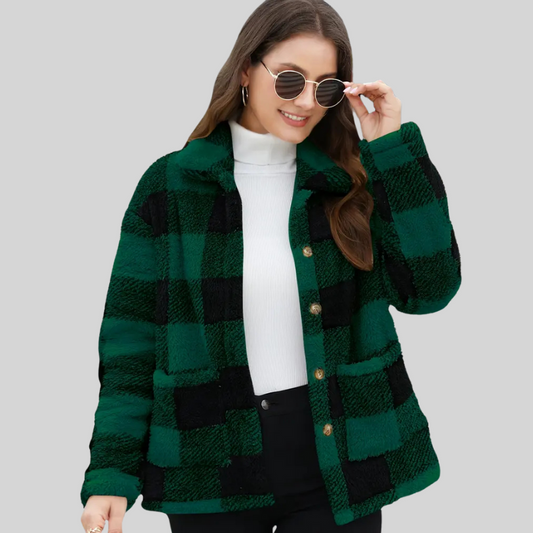 Plaid Print Teddy Coat