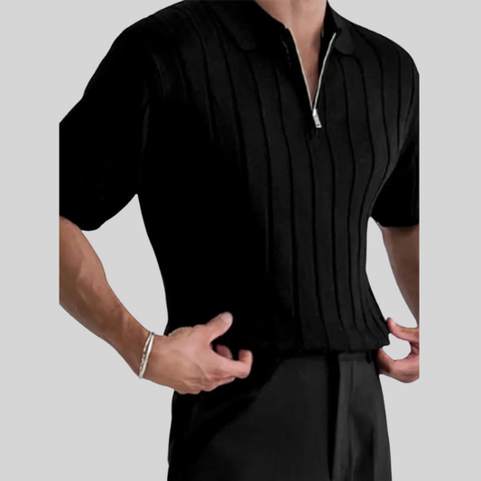 Ribbed Knit Short Sleeve Blouse for Men