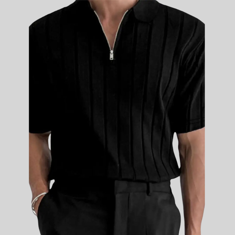 Ribbed Knit Short Sleeve Blouse for Men