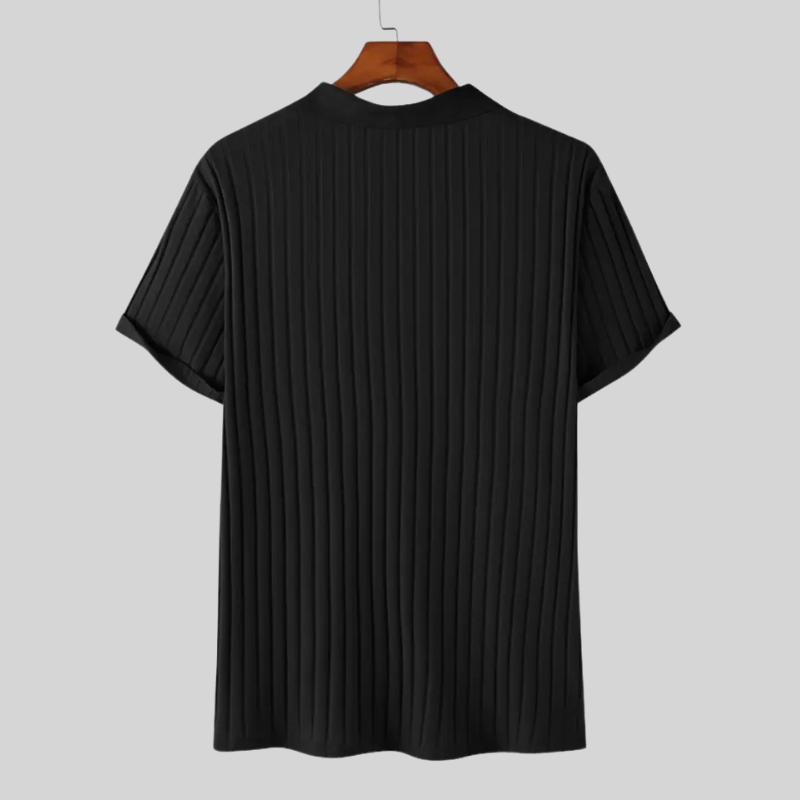 Ribbed Knit Short Sleeve Blouse for Men