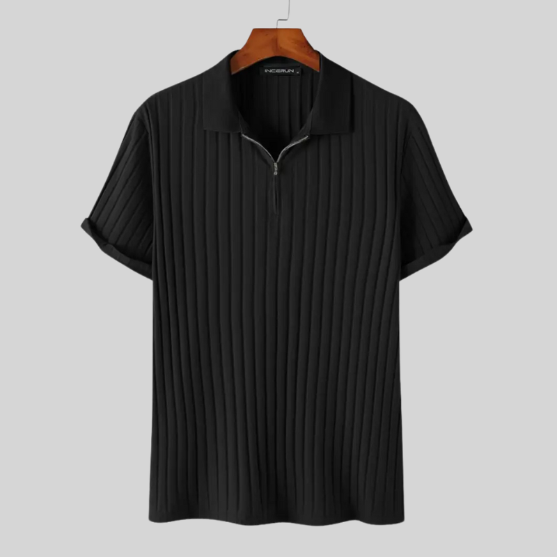 Ribbed Knit Short Sleeve Blouse for Men